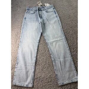 NWT Zara High Rise Straight Long Length Jeans Light Wash Acid Denim Size 12 EUR